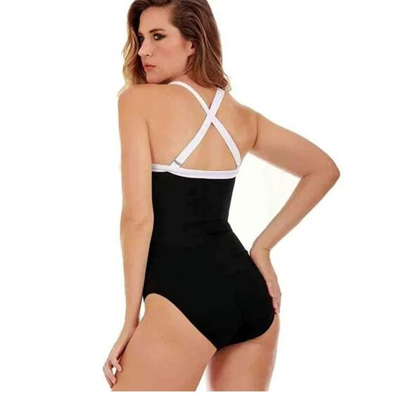 Instant Figure One-piece Swimsuit Slimming Tummy Control Black & White 6 NWT - Picture 3 of 7